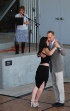 Julie Paegle reads as John Dahlstrand and Melissa Fitch dance the tango