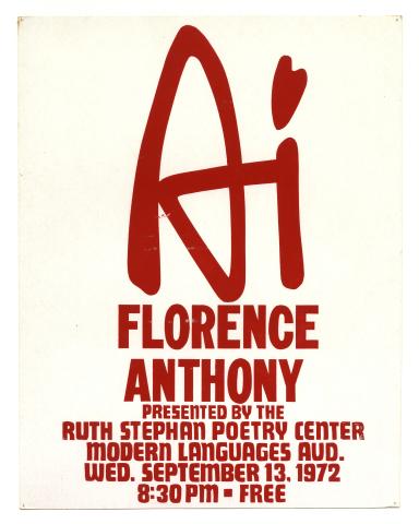 Red and white publicity poster for Ai's reading in September 1972. 